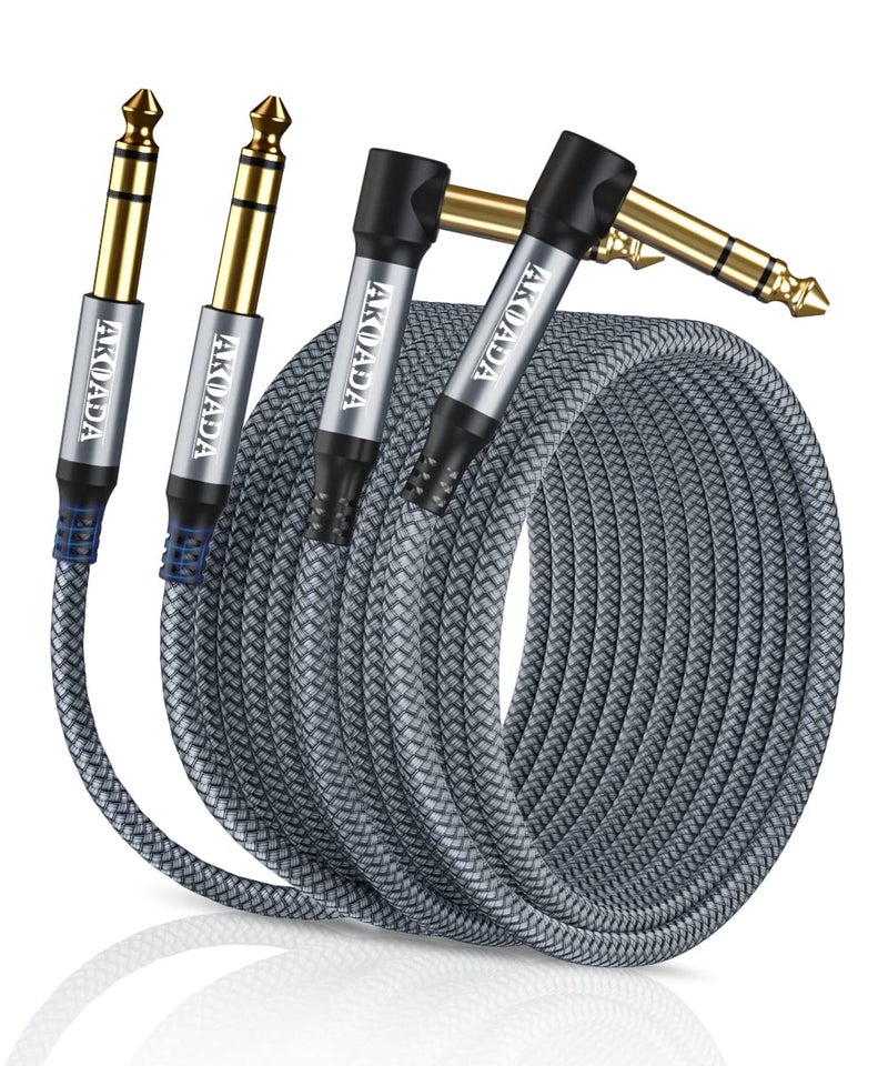 AkoaDa 1/4 Inch TRS Instrument Cable 15ft 2Pack Right Angle 6.35mm Guitar Bass AMP Cord 6.35mm 1/4 TRS Balanced Stereo Audio Male to Male Cable for Guitar,Bass,Keyboard,Mixer,Amplifier,Speaker - Image 1